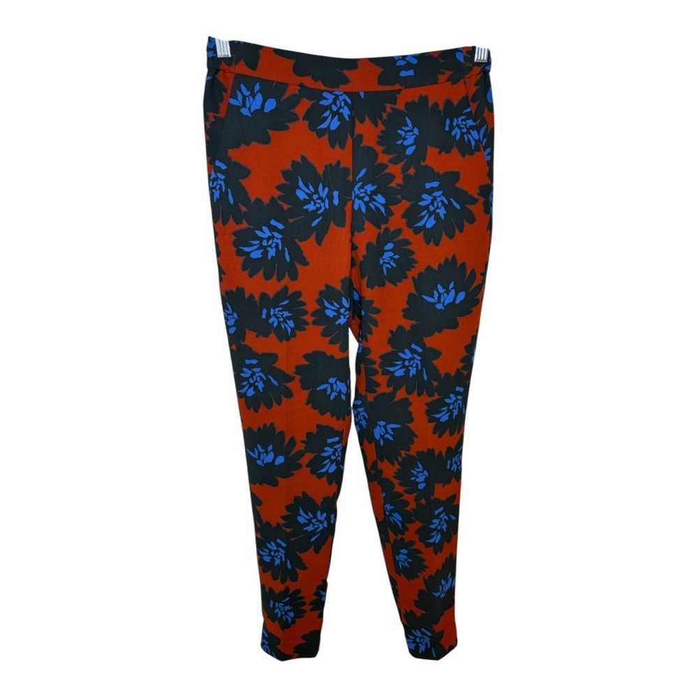 J.Crew Rust Red Black Blue Floral Print Tapered Ankle Dress Pants Size 2